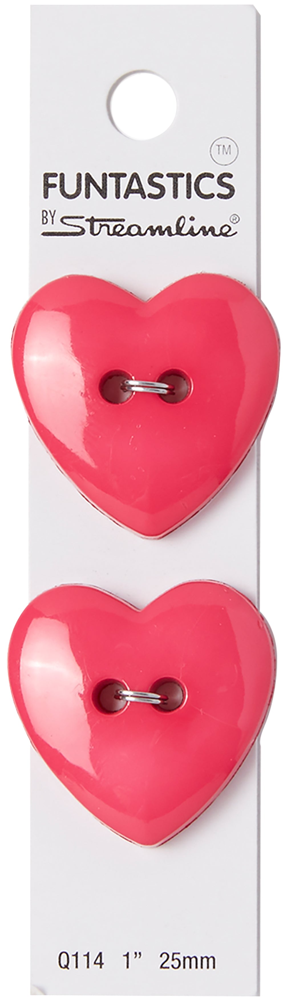 Slimline Buttons Series Funtastics  Fuchsia Heart 2-Hole 1" 2/Pkg