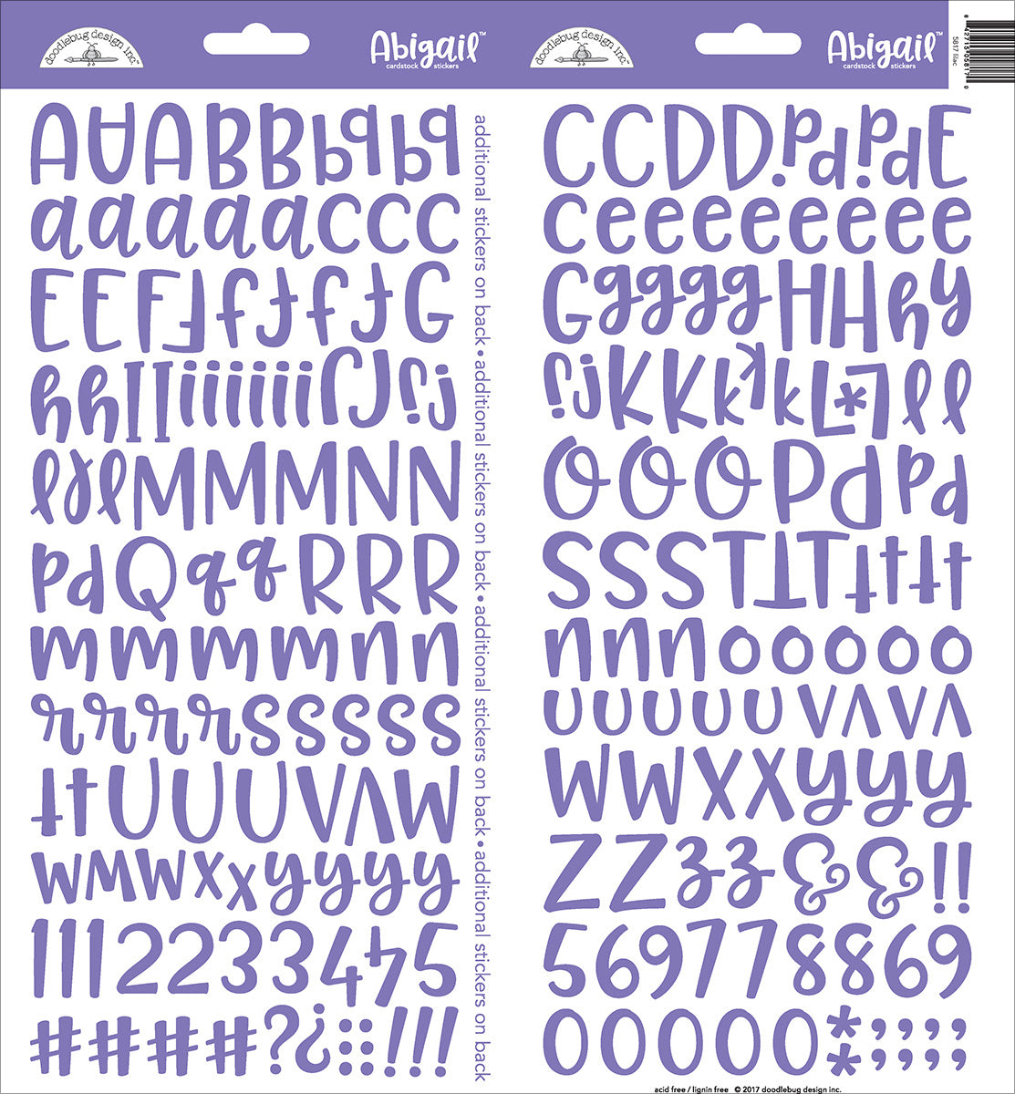 Abigail Font Cardstock Alpha Stickers 6"X13" 2/Pkg Lilac