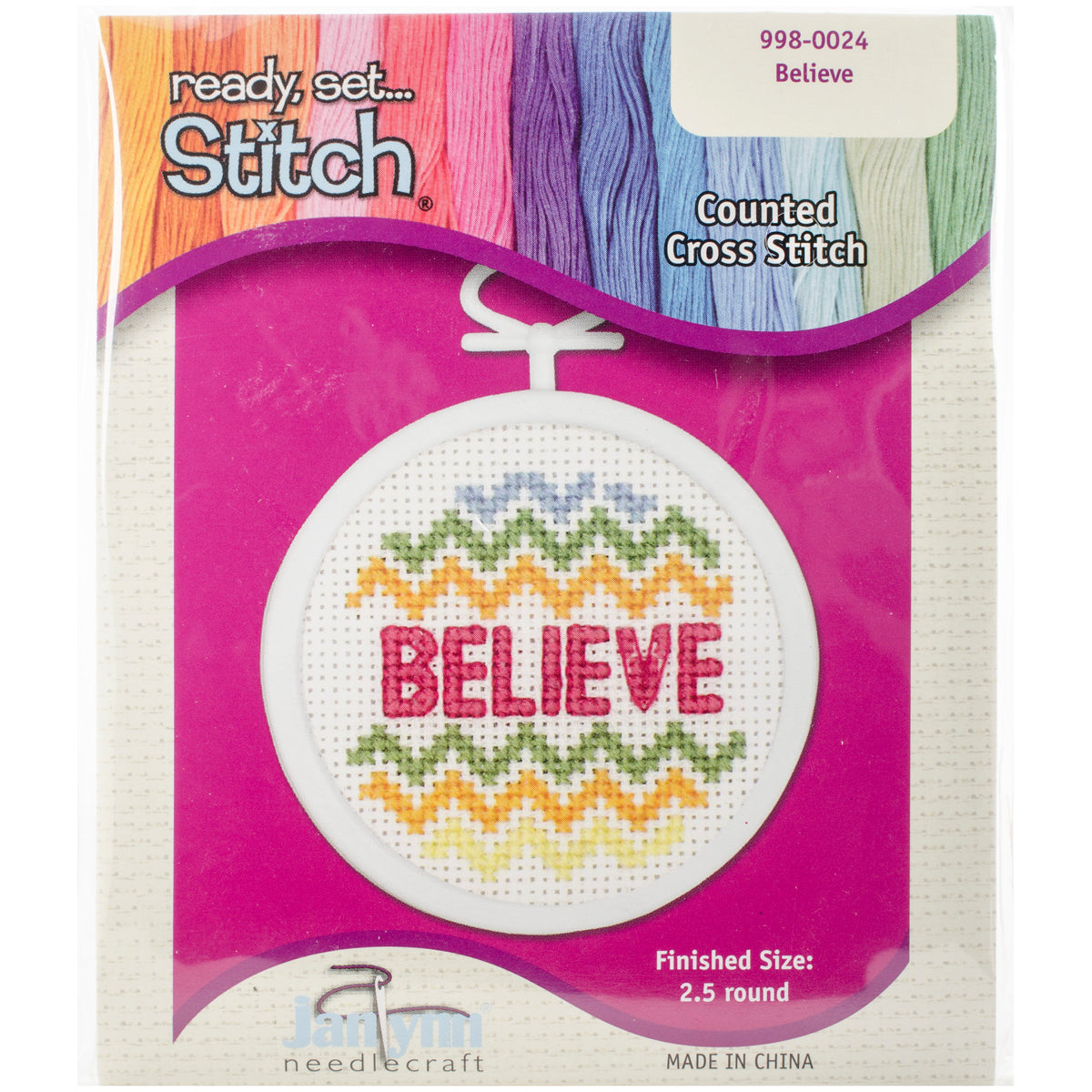 Believe Mini Counted Cross Stitch Kit 2.5" Round 18 Count