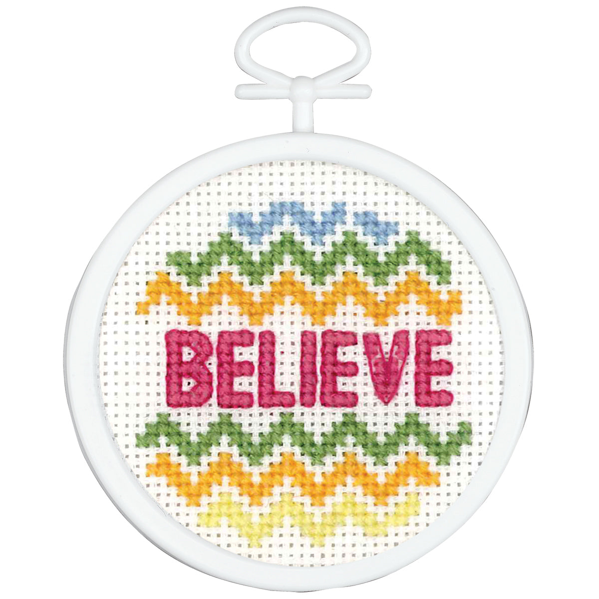Believe Mini Counted Cross Stitch Kit 2.5" Round 18 Count