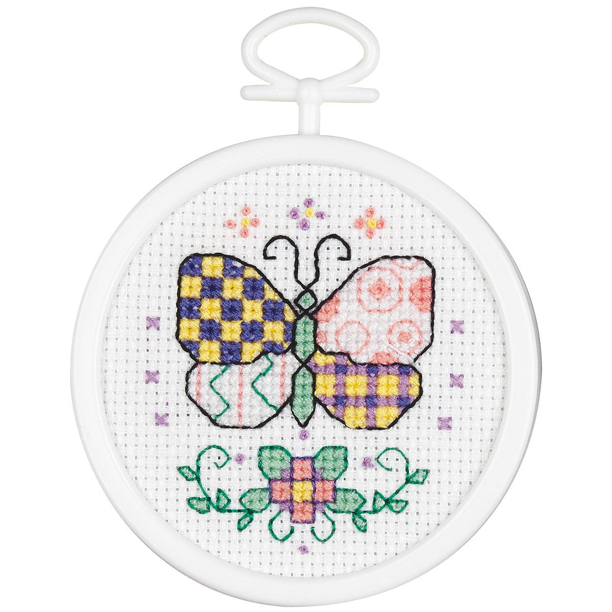 Patchwork Butterfly Mini Counted Cross Stitch Kit 2.5" Round 18 Count