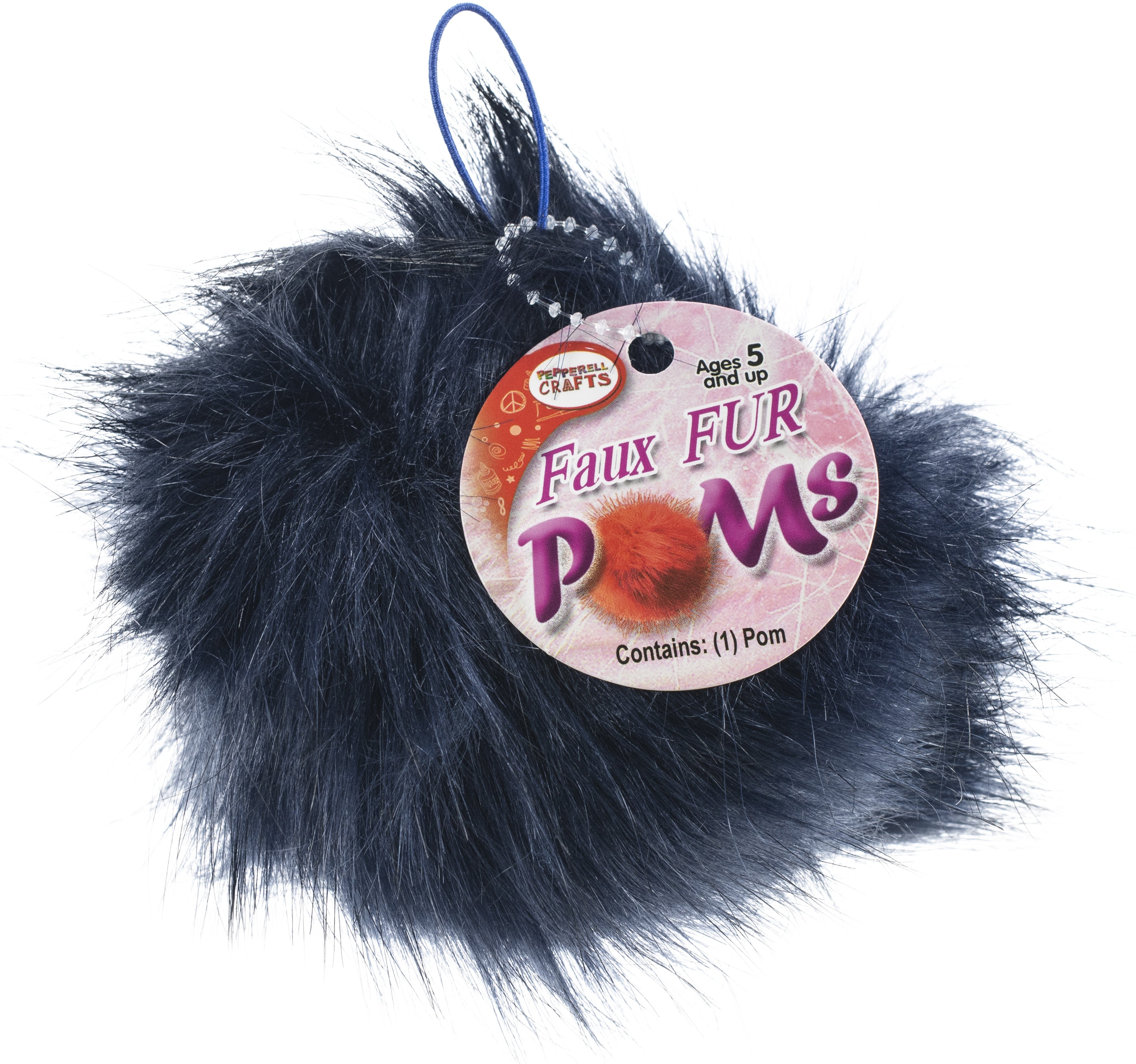 Faux Fur Pom With Loop Navy