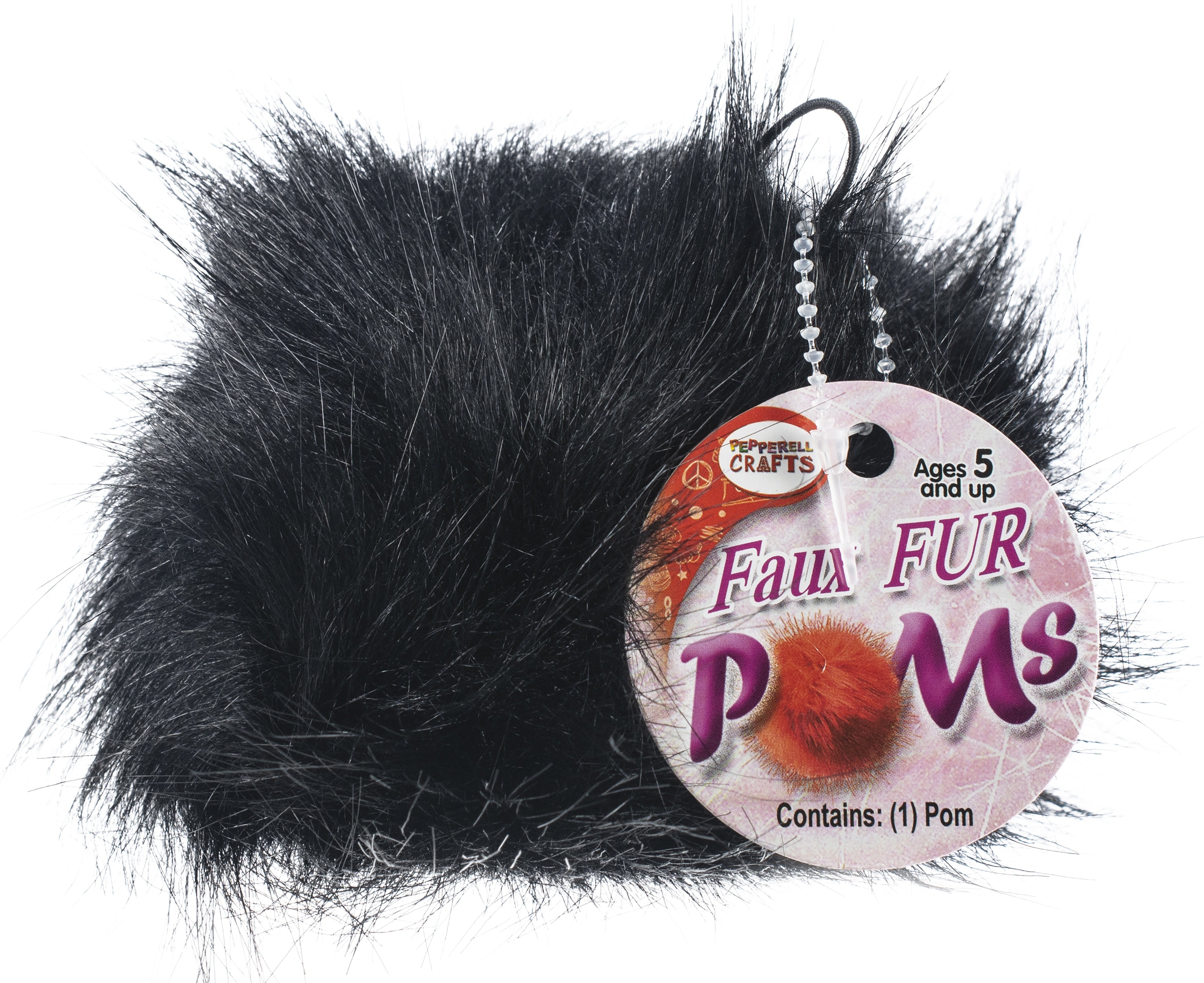 Faux Fur Pom With Loop Black