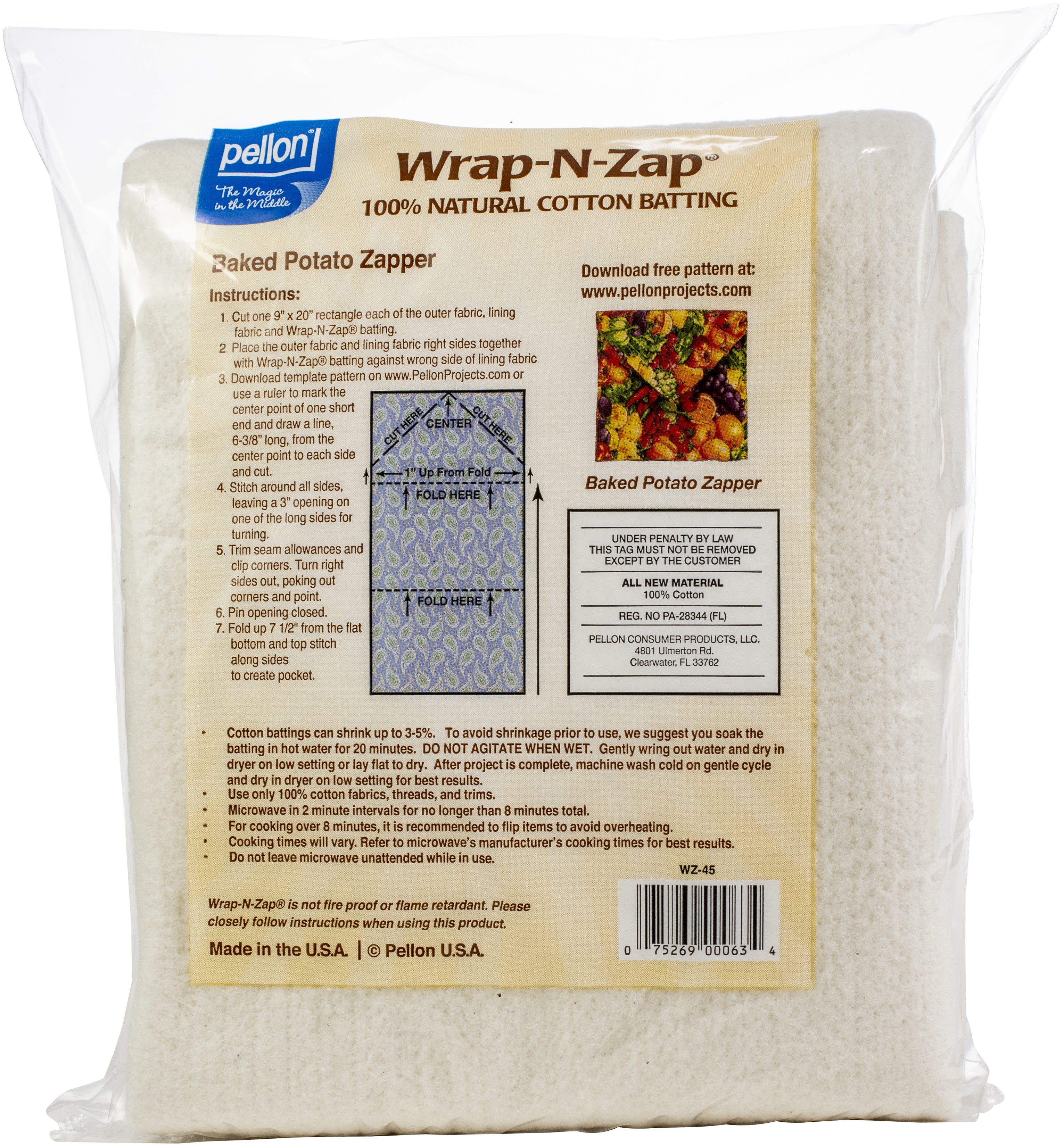 Wrap-N-Zap 100% Natural Cotton Batting 45"X36"