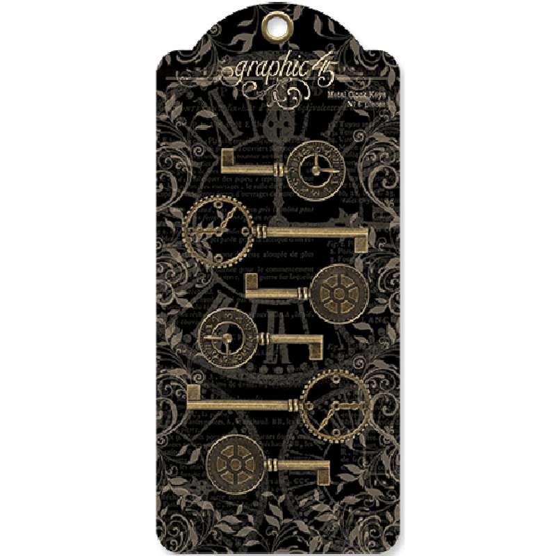 Staples Metal Clock Keys 6/Pkg Antique Brass 2"X1" To 3"X1.125"
