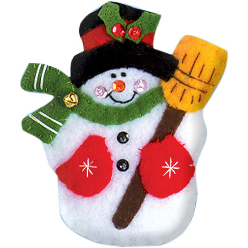 Snowman & Broom Ornament Felt Applique Kit 3"X4"
