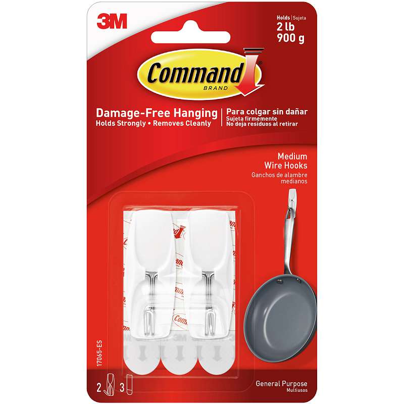 Command Medium Wire Hook 2/Pkg 2 White Hooks & 3 Strips