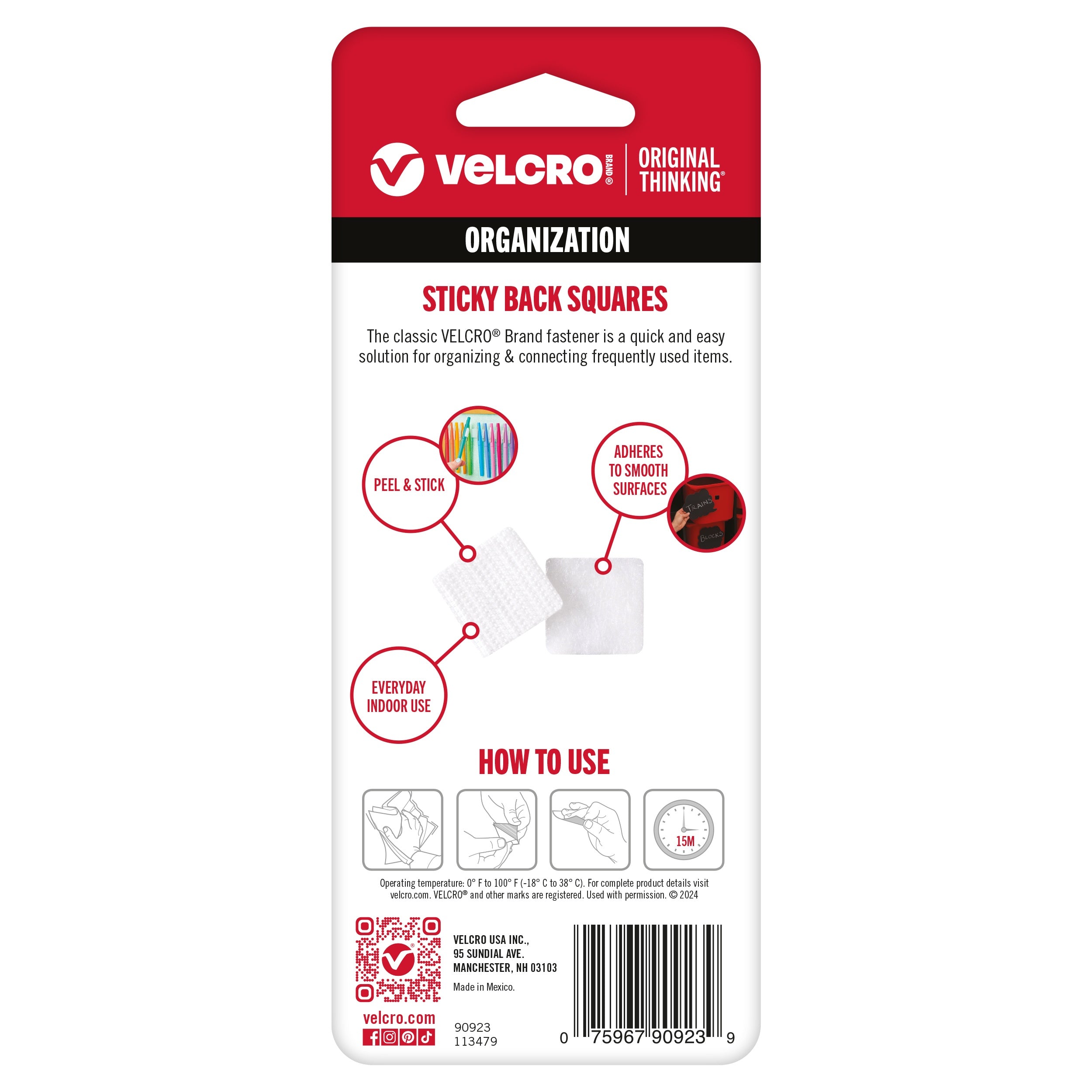 VELCRO(R) Brand Sticky Back Squares .875" 32/Pkg White