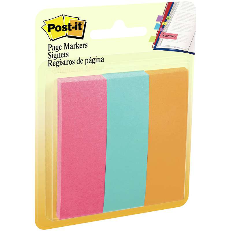 Post-It Page Markers .875"X2.875" 3/Pkg Assorted