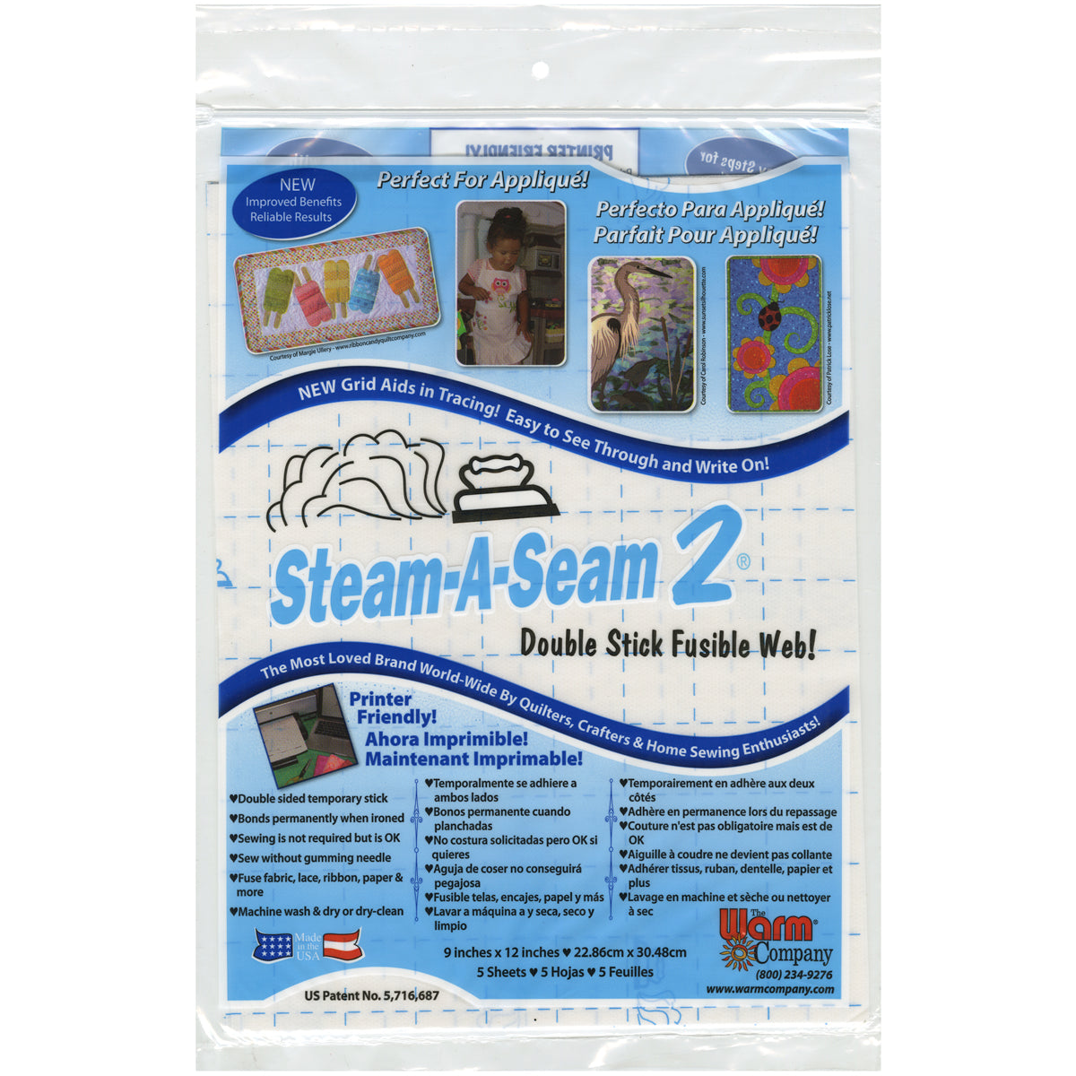 Steam-A-Seam 2 Double Stick Fusible Web 9"X12" 5/Pkg