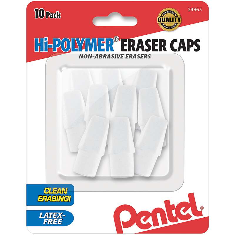 Hi-Polymer Cap Erasers 10/Pkg White