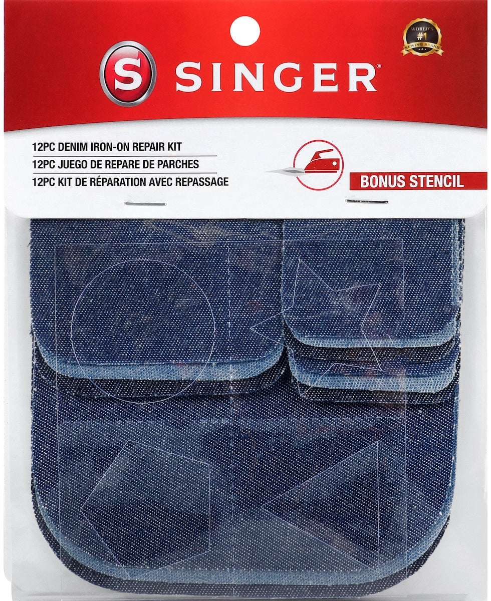 Iron-On Patch Repair Kit 12/Pkg Assorted Denim