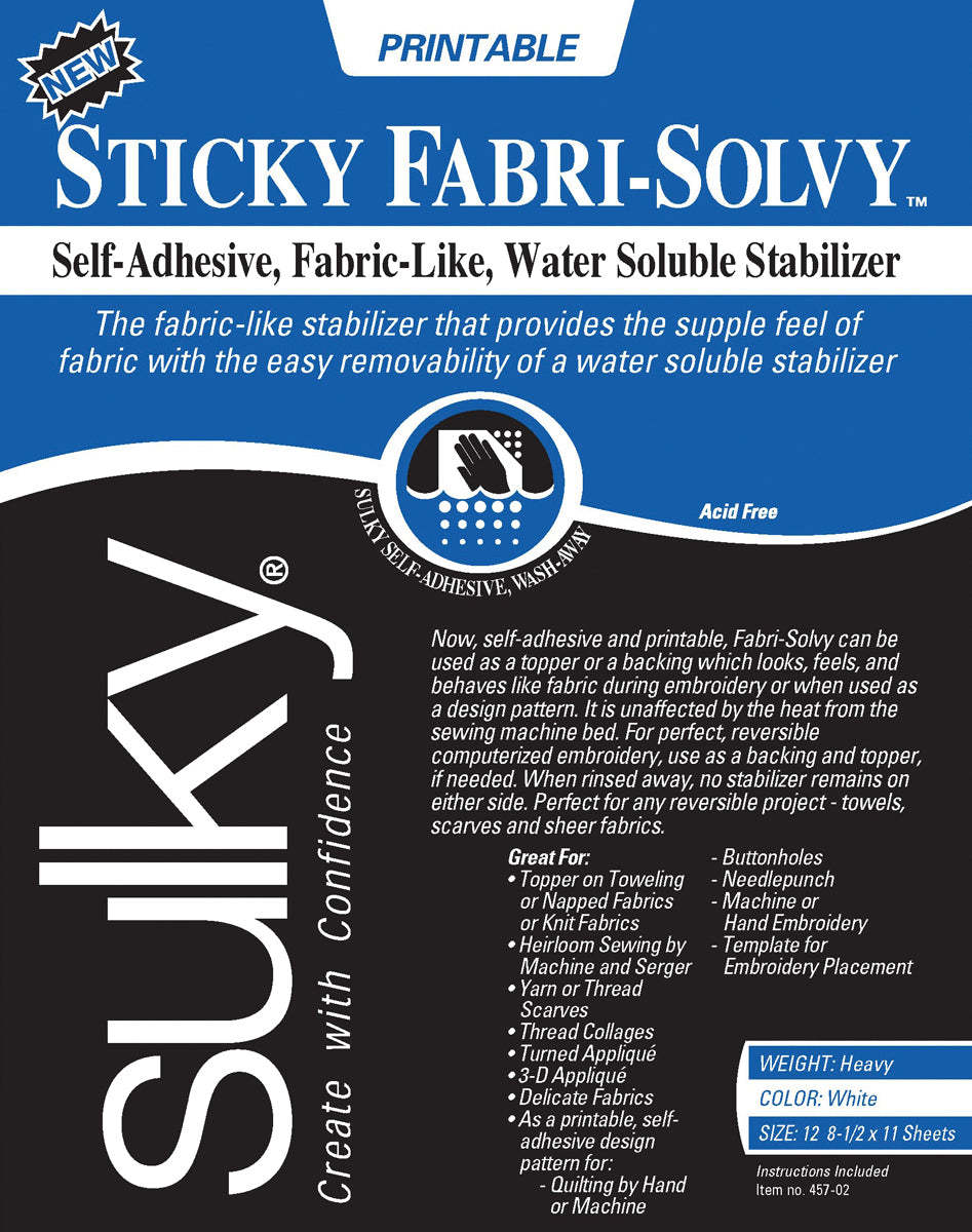 Sticky Fabri-Solvy Stabilizer 8.5"X11" 12/Pkg