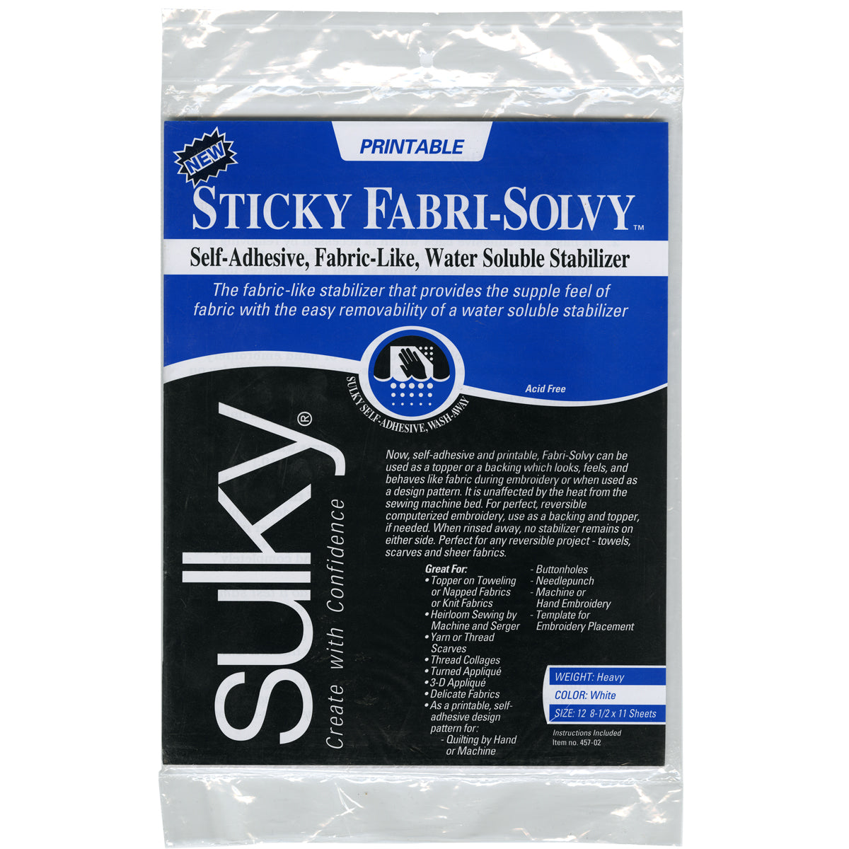 Sticky Fabri-Solvy Stabilizer 8.5"X11" 12/Pkg