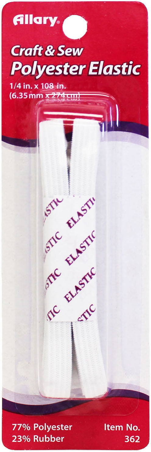 Allary Polyester Elastic .25"X3yd-White