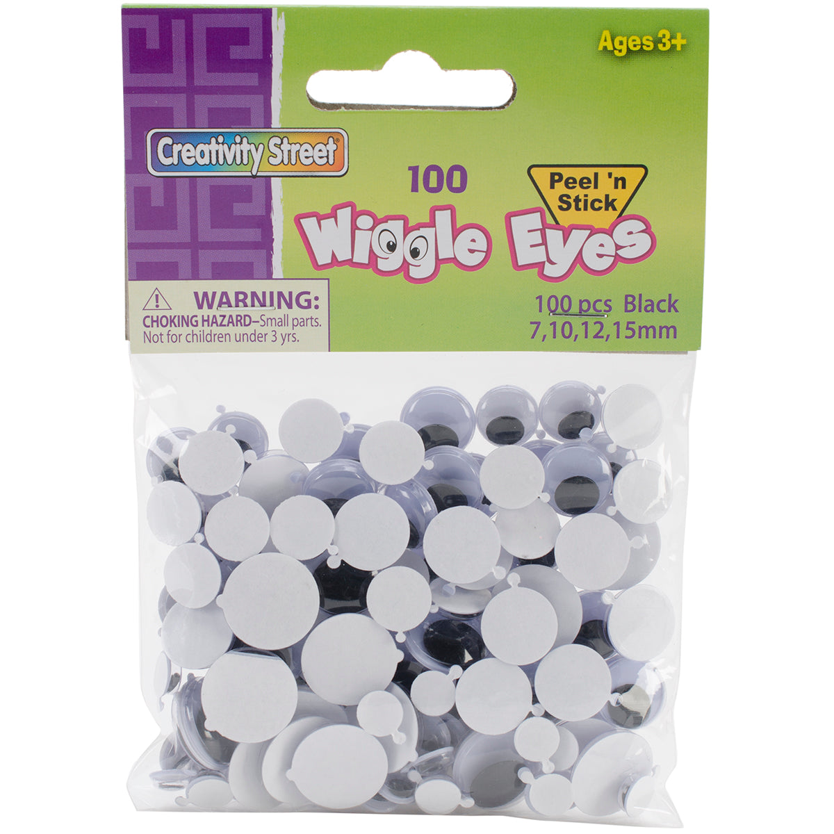 Peel & Stick Wiggle Eyes Assorted 7mm To 15mm 100/Pkg Black