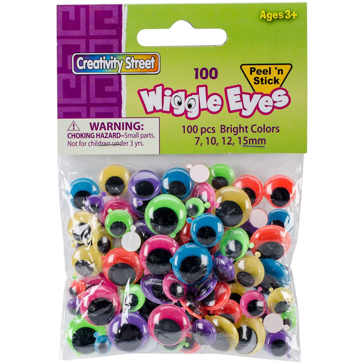 Peel & Stick Wiggle Eyes Assorted 7mm To 15mm 100/Pkg Brights