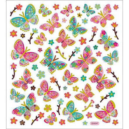 Multicolored Stickers Pink & Aqua Butterflies