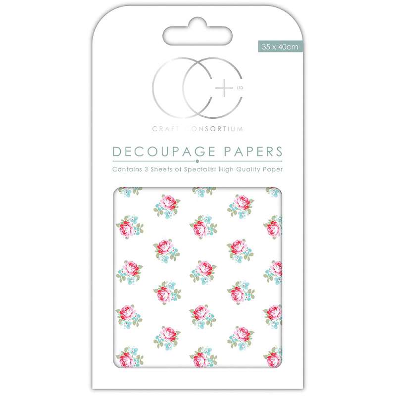 Craft Consortium Decoupage Papers 13.75"X15.75" 3/Pkg Button Rose