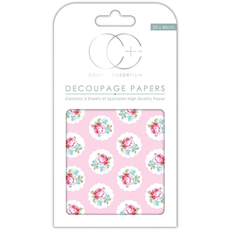 Craft Consortium Decoupage Papers 13.75"X15.75" 3/Pkg Rose Bud