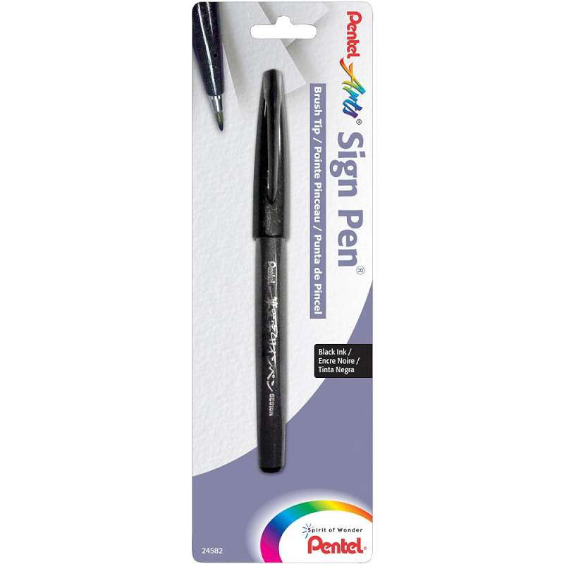 Pentel Arts Sign Pen With Brush Tip Black