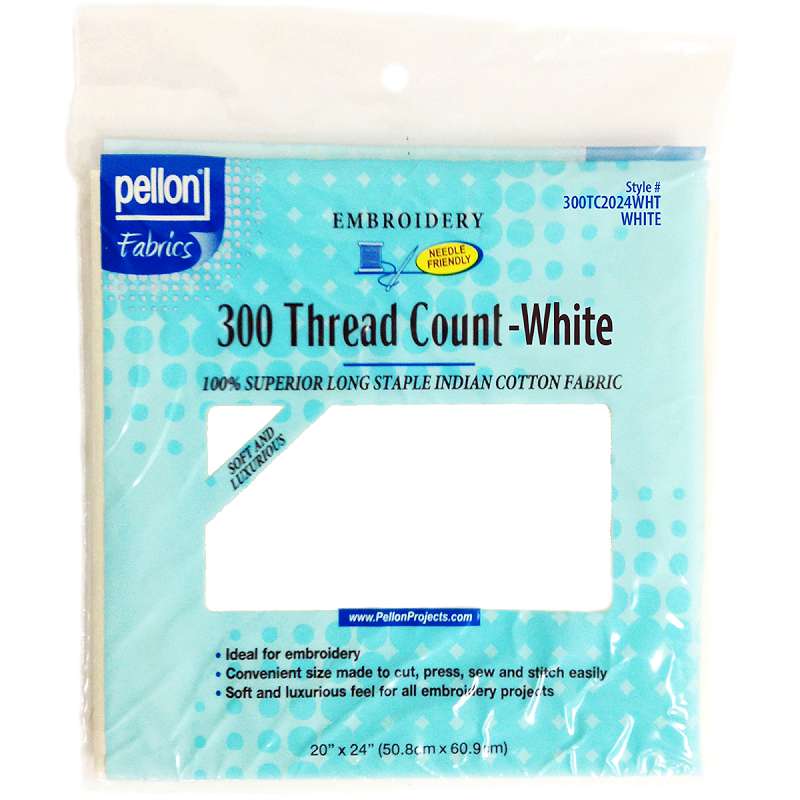 300 Thread Count Cotton Fabric For Embroidery White 20"X24"