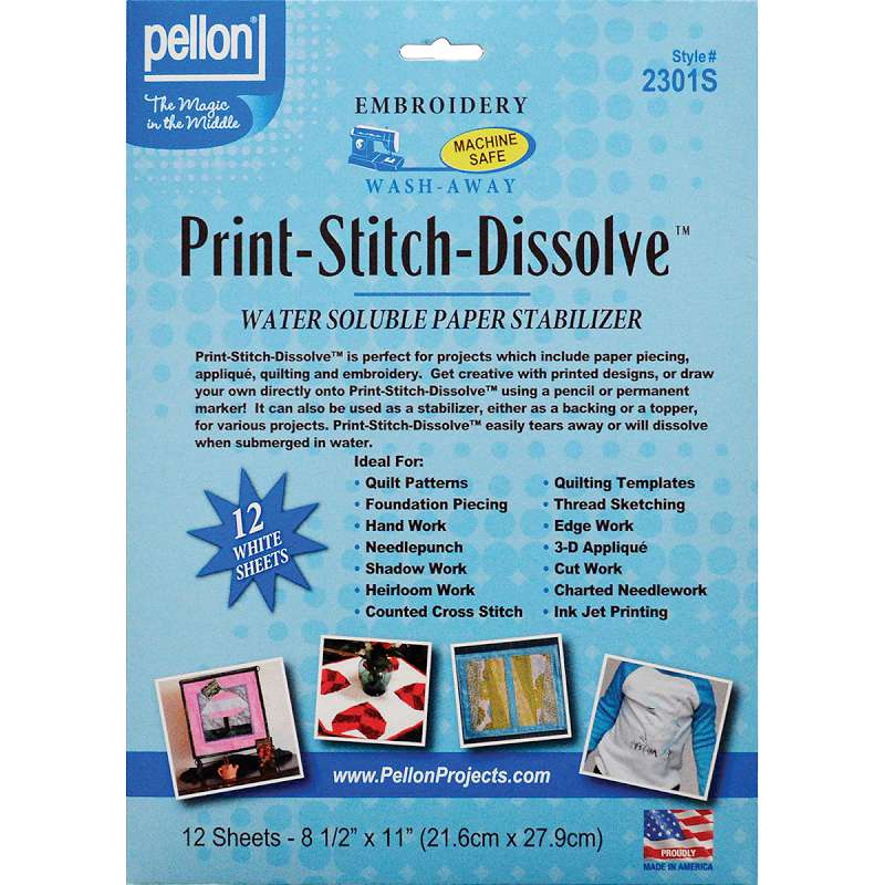 Print-Stitch-Dissolve Embroidery Paper Stabilizer White 8.5"X11" 12/Pkg