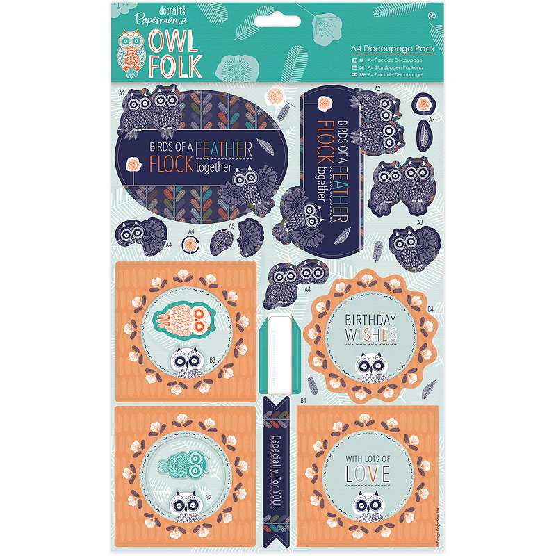 Papermania Owl Folk A4 Decoupage Pack Birds Of A Feather