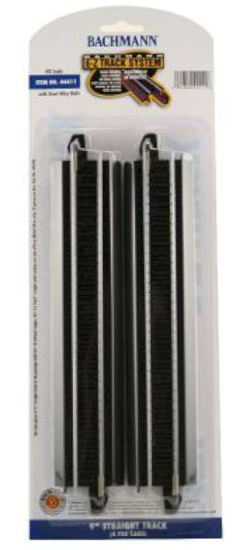 HO 9" Straight Steel Track on Black Roadbed (4/Cd)