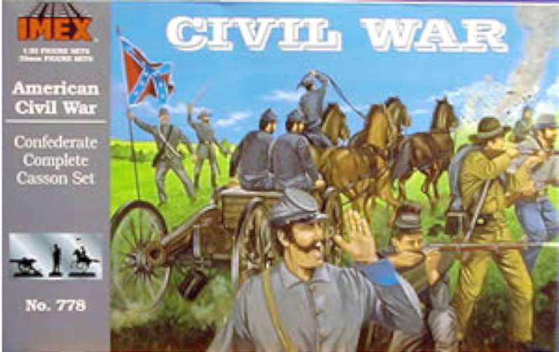 1/32 Civil War Confederate Complete Casson (limber wagon, 4 horses, cannon, 18 figs)