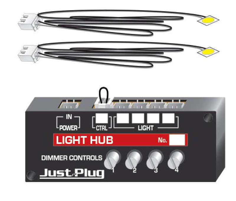 Just Plug: Lights & Hub Set w/Dimmer Controls: Warm White Stick-On LED Lights w/24” Cable (2)