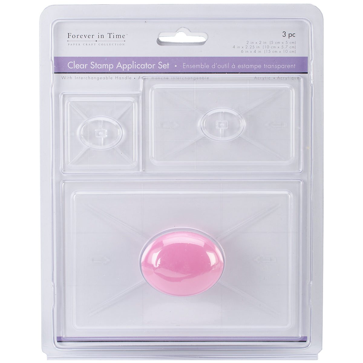Multicraft Clear Stamp Applicators 3/Pkg W/Handle 2"X2", 4"X2.25" & 6"X4"