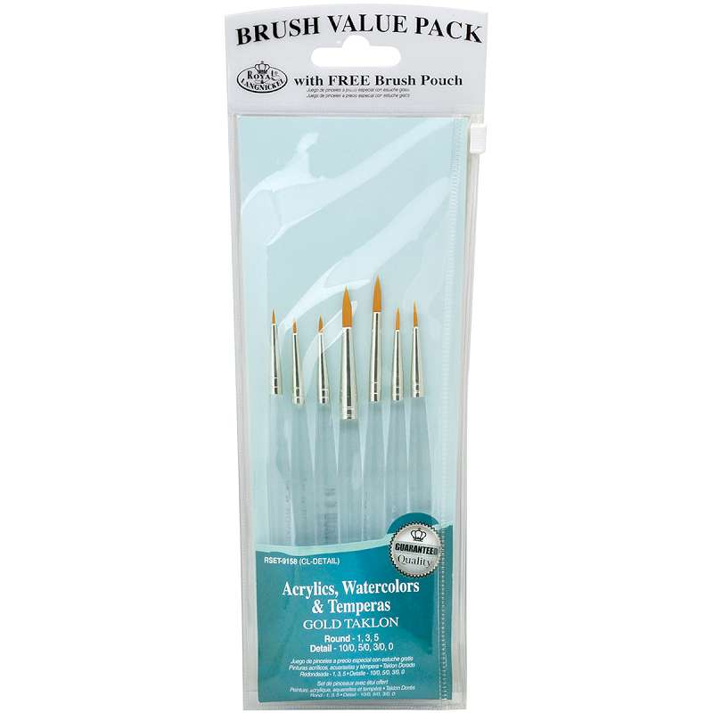Value Pack Brush Sets Gold Taklon Detail 7/Pkg