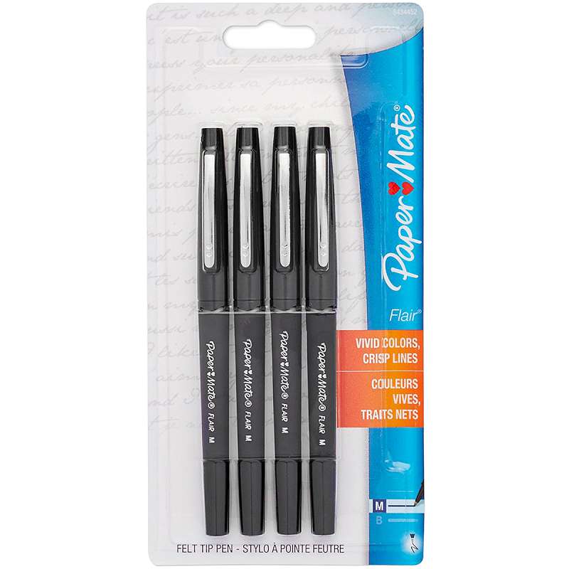 Paper Mate Flair Medium Felt Tip 4/Pkg Black