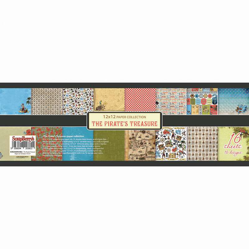 ScrapBerry's The Pirate's Treasure Paper Pack 12"X12" 16/Pkg 8 Double-Sided Designs/2 Each