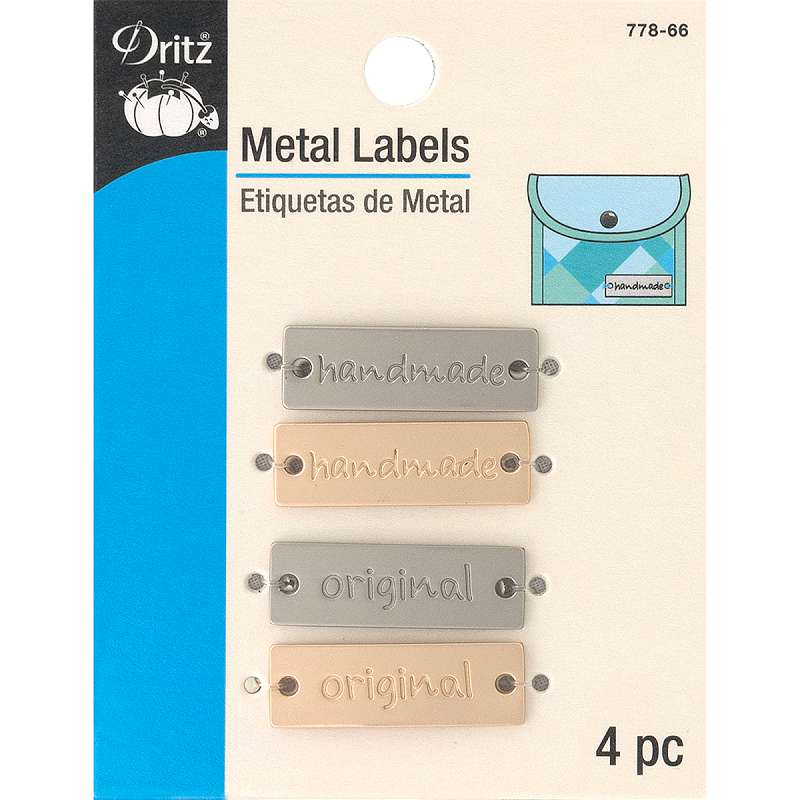 Dritz Metal Labels 4/Pkg Gold & Nickel-Handmade & Original