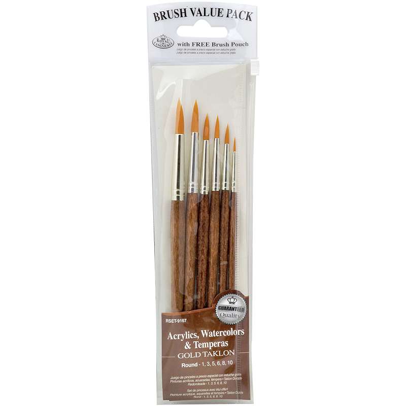 Value Pack Brush Sets Gold Taklon Round 6/Pkg