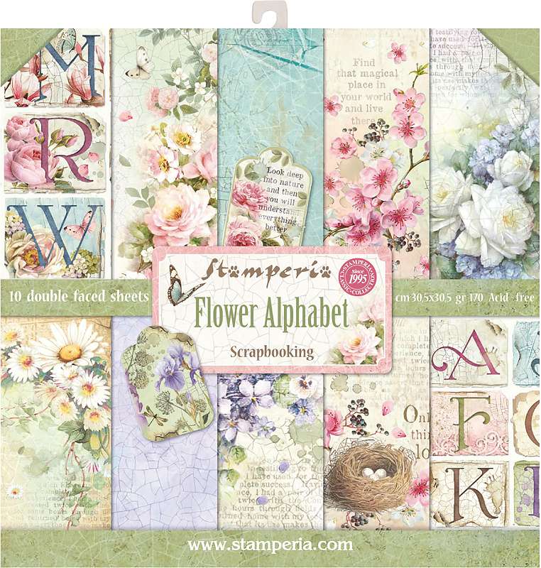 Stamperia Double-Sided Paper Pad 12"X12" 10/Pkg Flower Alphabet, 10 Designs/1 Each
