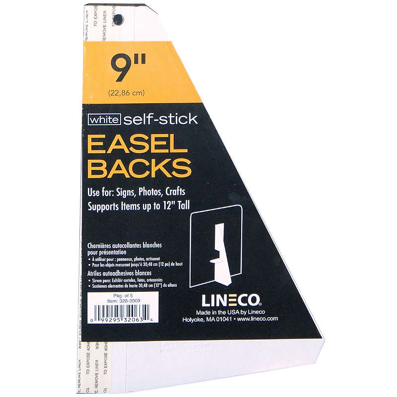 Self-Stick Chipboard Easel Backs 5/Pkg White Single-Wing 9"