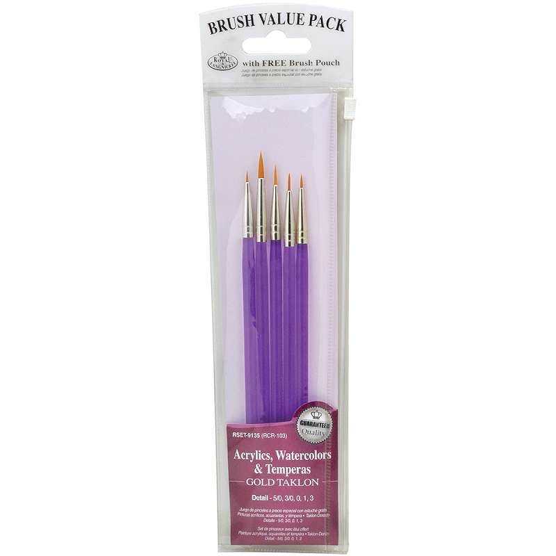 Value Pack Brush Sets Gold Taklon Acrylic Handle 5/Pkg