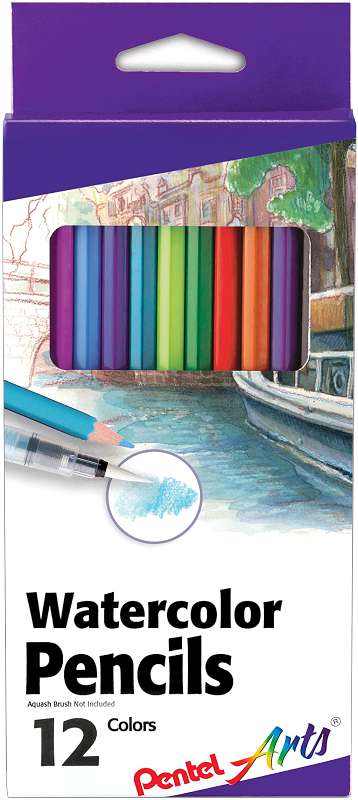 Pentel Arts Watercolor Pencils 12/Pkg Assorted Colors