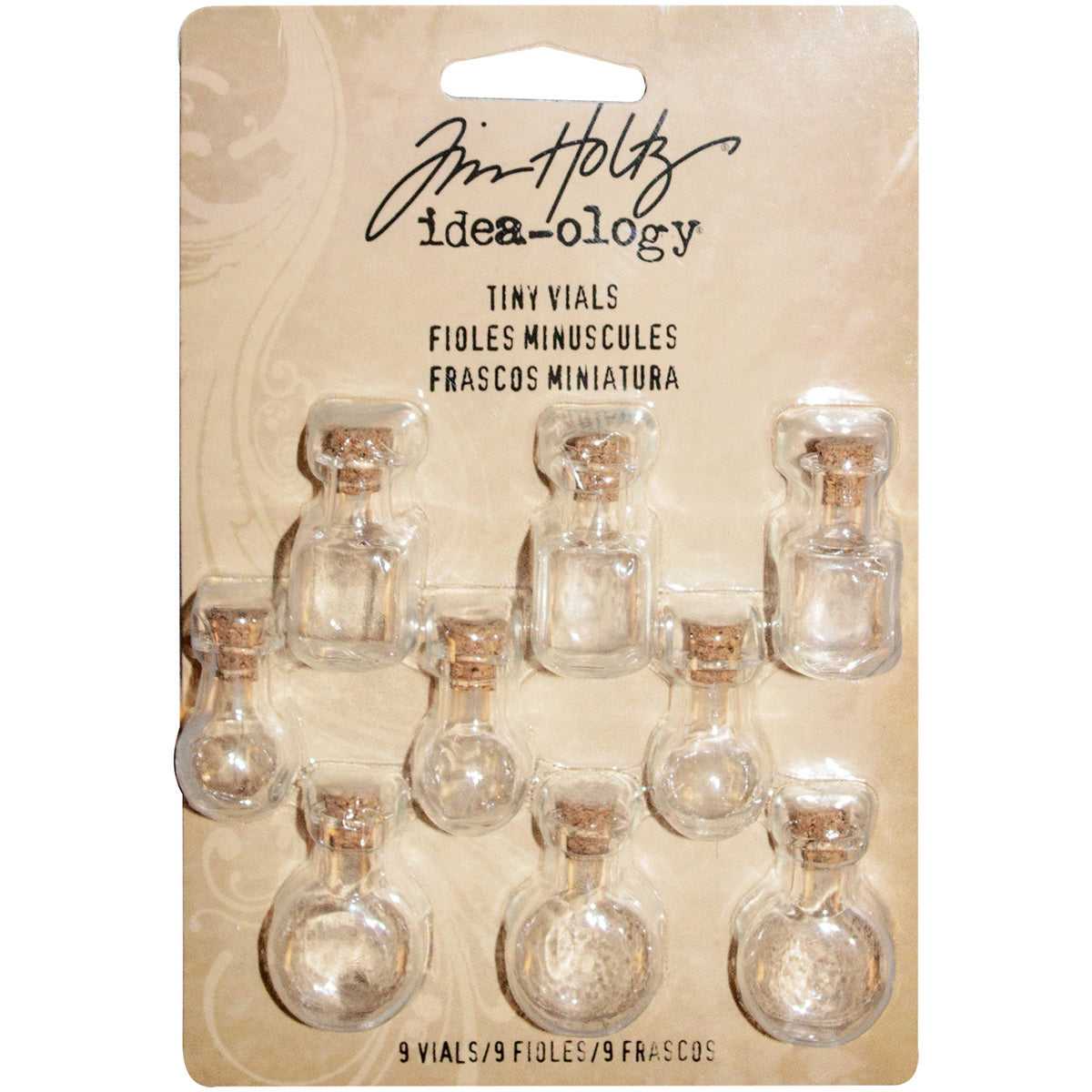 Idea-Ology Tiny Corked Glass Vials 9/Pkg Assorted Clear Shapes 1"X.25"