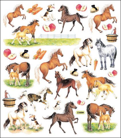 Multicolored Stickers Horses On Farm