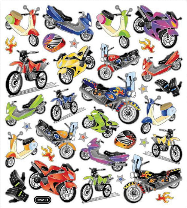 Multicolored Stickers Motorcycle Mania