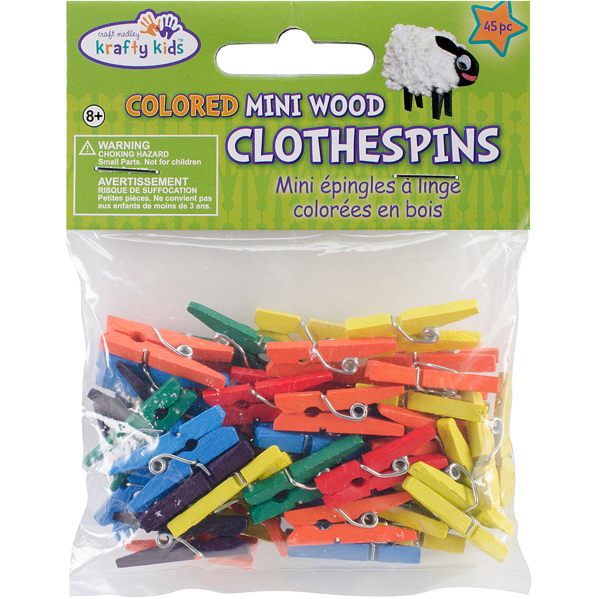 Mini Wood Clothespins Colored 1" 45/Pkg