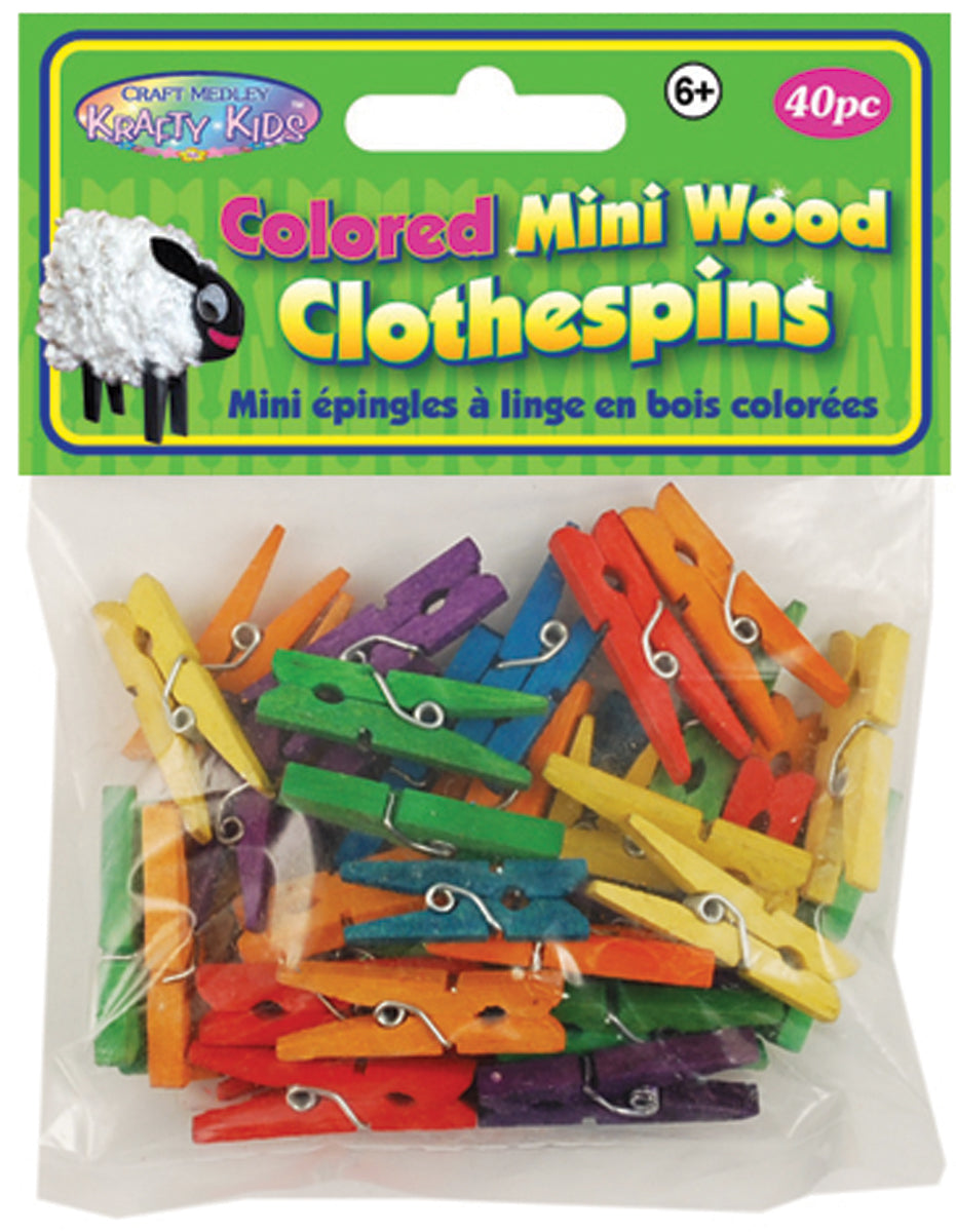 Mini Wood Clothespins Colored 1.1875" 40/Pkg