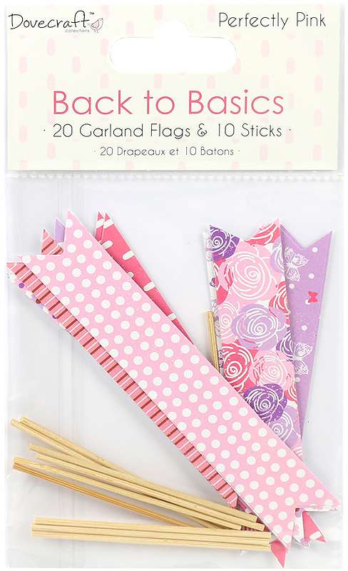 Dovecraft Back To Basics Garland Flags Perfectly Pink, 20 Flags & 10 Sticks