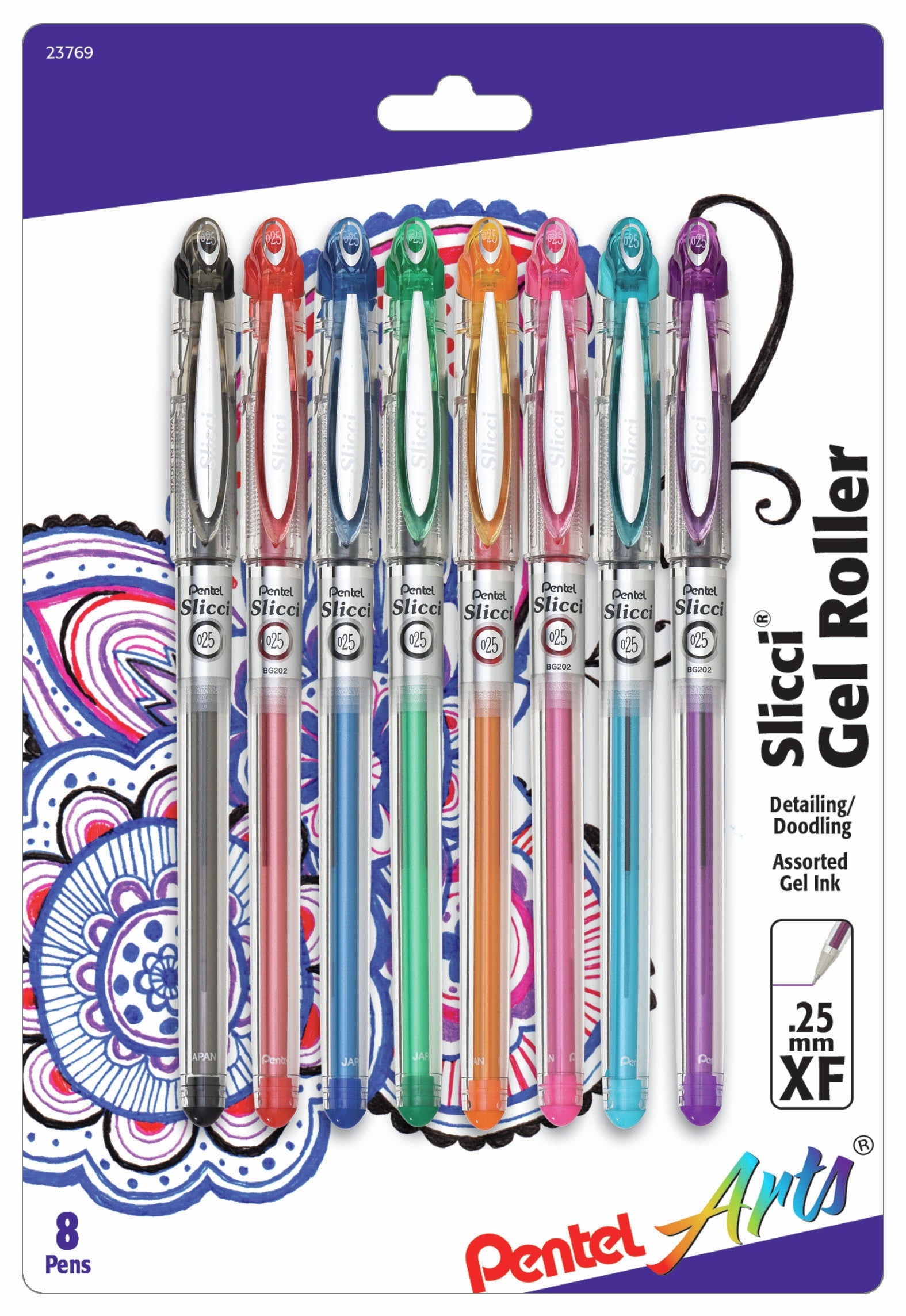 Pentel Slicci Gel Pens .25mm 8/Pkg Assorted Colors