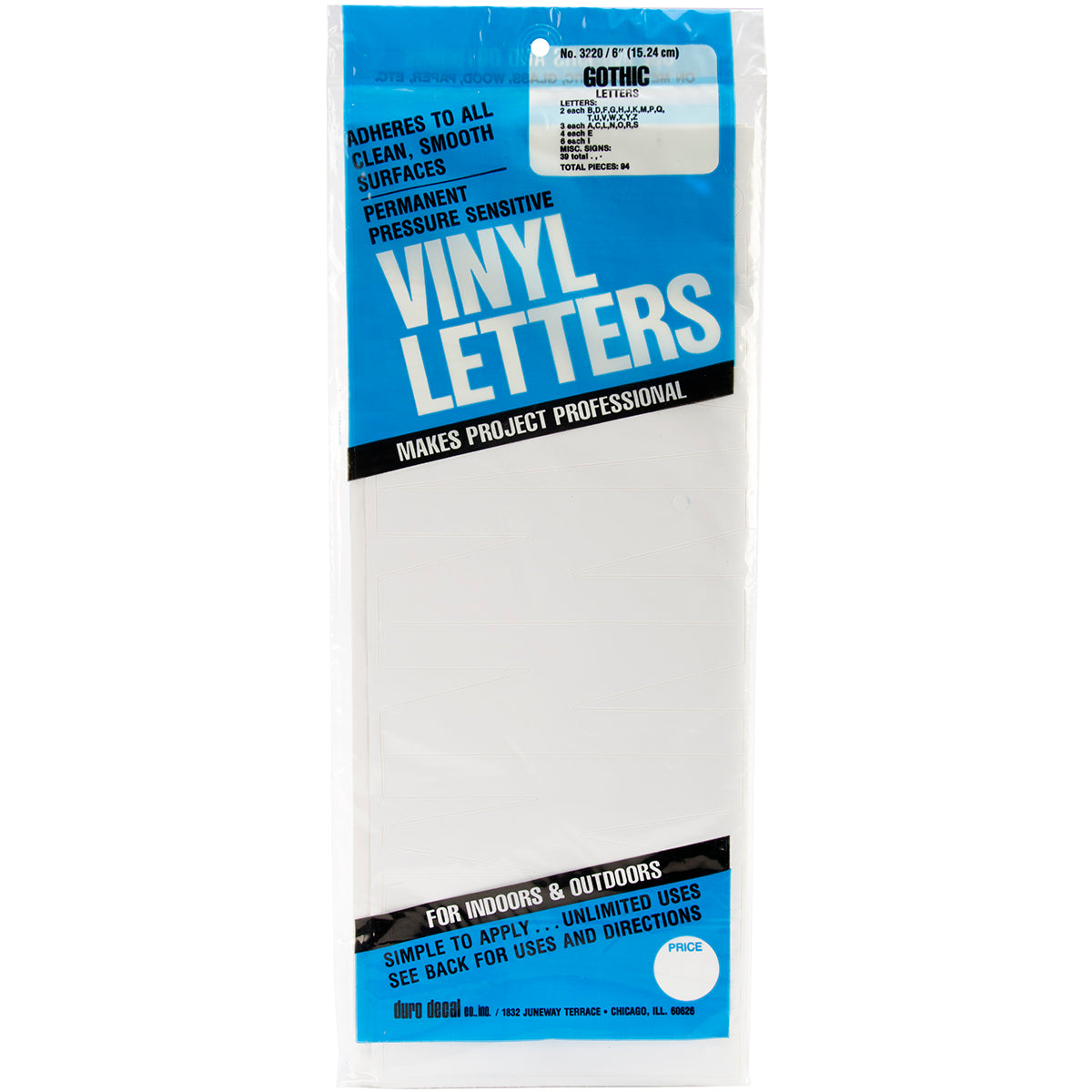 Permanent Adhesive Vinyl Letters 6" 94/Pkg White