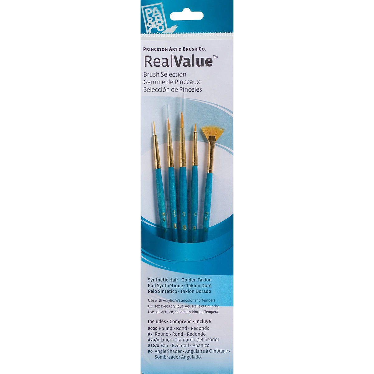Synthetic Gold Taklon Real Value Brush Set 5/Pkg
